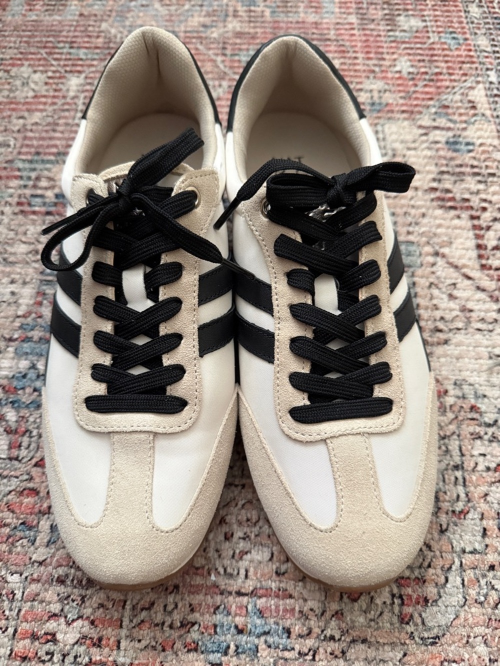 Women’s Low-Top Leather & Suede Sneaker in Black and Cream